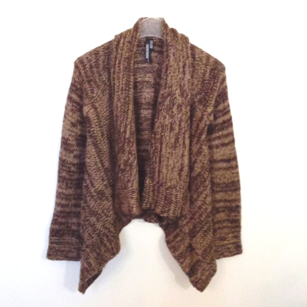 Razzle Dazzle Women's Brown Tan Two Tone Cropped Lightweight Waterfall Cardigan